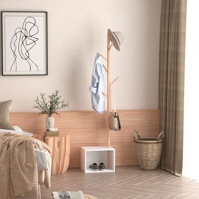 PZCC Appendiabiti E Mobile Contenitore 2 In 1 Dal Design Contemporaneo E Accogliente. Dimensioni: 40l X 30w X 180h Cm. Mdf Bianco, Legno Massello, Bambù. PZCC Appendiabiti E Mobile Contenitore 2 In 1 Dal Design Contemporaneo E Accogliente. Dimensioni: 40l X 30w X 180h Cm. Mdf Bianco, Legno Massello, Bambù.