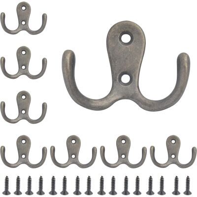 OEM Set Di 8 Ganci Da Parete Doppi Retrò, Appendiabiti In Metallo A Doppio Ramo Con Viti, Gancio Appendiabiti Adatto Per Camera Da Letto E Bagno - Retro OEM Set Di 8 Ganci Da Parete Doppi Retrò, Appendiabiti In Metallo A Doppio Ramo Con Viti, Gancio Appendiabiti Adatto Per Camera Da Letto E Bagno - Retro