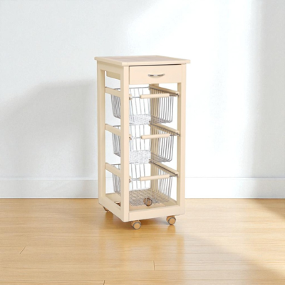 LIBEROSHOPPING Carrello Cucina Slim In Legno Di Faggio 3 Cesti E 1 Cassetto Avorio LIBEROSHOPPING Carrello Cucina Slim In Legno Di Faggio 3 Cesti E 1 Cassetto Avorio