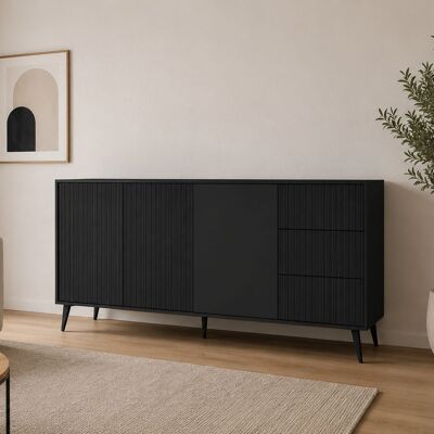 DMORA Credenza Lenasi, Madia 2 Ripiani, 3 Cassetti, 3 Ante, 179x40x98h Cm Nero Antracite DMORA Credenza Lenasi, Madia 2 Ripiani, 3 Cassetti, 3 Ante, 179x40x98h Cm Nero Antracite
