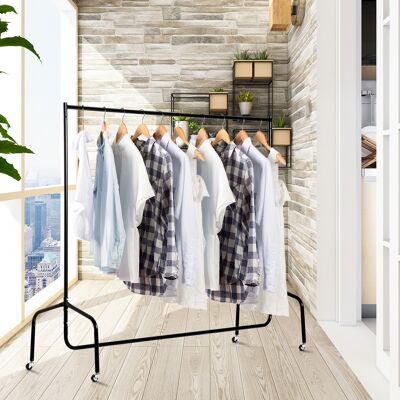 PZCC Rella Appendiabiti Attaccapanni In Metallo, Stand Per Vestiti Con Rotelle, Nero, 150x60x170cm PZCC Rella Appendiabiti Attaccapanni In Metallo, Stand Per Vestiti Con Rotelle, Nero, 150x60x170cm