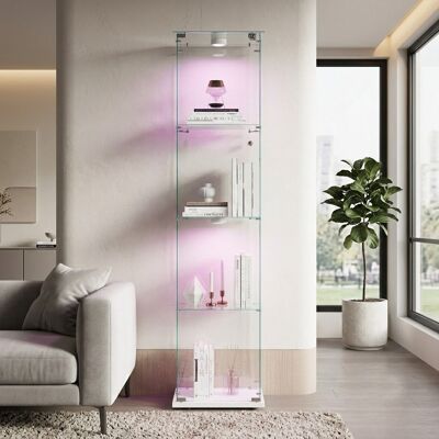 COMANLAI Vetrina In Vetro Con Lampada - Vetrina Moderna Autoportante In Vetro Temperato Trasparente Con 4 Ripiani E Anta - Vetrine Da Collezione - Bianca COMANLAI Vetrina In Vetro Con Lampada - Vetrina Moderna Autoportante In Vetro Temperato Trasparente Con 4 Ripiani E Anta - Vetrine Da Collezione - Bianca