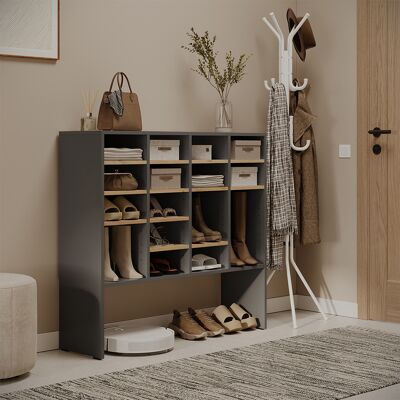 Vicco Scarpiera Hermia, Antracite/rovere Dorato, 104.2 X 99 Cm Con 16 Scomparti Aperti, Vicco Scarpiera Hermia, Antracite/rovere Dorato, 104.2 X 99 Cm Con 16 Scomparti Aperti,