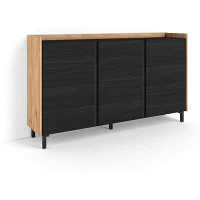 SKRAUT HOME - Credenza, Mobile, Cucina, Madia, Mobile Ingresso, 156x35x91cm, 3 Porte, Design Industriale, Stile Moderno, Nero E Rovere SKRAUT HOME - Credenza, Mobile, Cucina, Madia, Mobile Ingresso, 156x35x91cm, 3 Porte, Design Industriale, Stile Moderno, Nero E Rovere