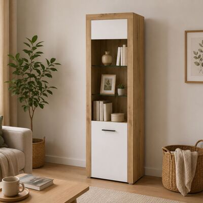 DMORA Vetrina Lohalime, Mobile Espositore 5 Ripiani, Un'anta, Anta E Ripiani Dettaglio Vetro Led Non Inclusi, 65x42x192h Cm Bianco DMORA Vetrina Lohalime, Mobile Espositore 5 Ripiani, Un'anta, Anta E Ripiani Dettaglio Vetro Led Non Inclusi, 65x42x192h Cm Bianco