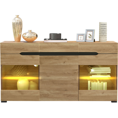 ELVMI Madia Con 3 Ante E 3 Cassetti Led Con Controllo Da App Per Soggiorno In Legno, 140 X 35 X 80 Cm, Rovere ELVMI Madia Con 3 Ante E 3 Cassetti Led Con Controllo Da App Per Soggiorno In Legno, 140 X 35 X 80 Cm, Rovere