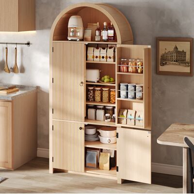 MODFU Credenza E Buffet 80 X 40 X 180 Cm, Mobile Contenitore Con Ripiani A Giorno, Mdf Naturale, Per Soggiorno MODFU Credenza E Buffet 80 X 40 X 180 Cm, Mobile Contenitore Con Ripiani A Giorno, Mdf Naturale, Per Soggiorno