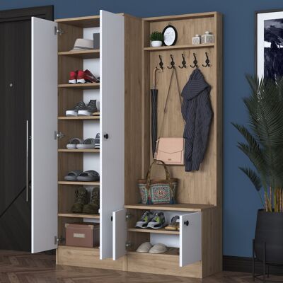 DMORA Mobile Da Ingresso Osilo, 9 Ripiani, Appendiabiti, 4 Ante, 120x38x183h Cm Bianco DMORA Mobile Da Ingresso Osilo, 9 Ripiani, Appendiabiti, 4 Ante, 120x38x183h Cm Bianco