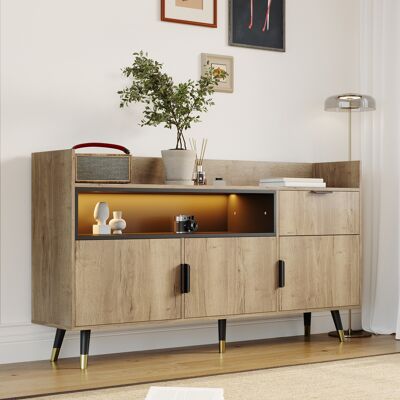 NALOOKAMIC Mobile Buffet A Led 160x35x82cm,moderno E Alto,con 1 Cassetto,3 Ante E Vano A Giorno,gambe Dorate,stile Industriale Vintage,ideale Per Cucina,soggiorno,camera Da Letto,corridoio,ufficio Legno NALOOKAMIC Mobile Buffet A Led 160x35x82cm,moderno E Alto,con 1 Cassetto,3 Ante E Vano A Giorno,gambe Dorate,stile Industriale Vintage,ideale Per Cucina,soggiorno,camera Da Letto,corridoio,ufficio Legno