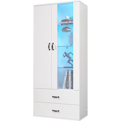 STILVORA Vetrina Con 2 Ante, 2 Cassetti, 5 Scomparti E Led, Per Soggiorno In Pannelli Di Particelle 59.5×35×182 Cm Bianco STILVORA Vetrina Con 2 Ante, 2 Cassetti, 5 Scomparti E Led, Per Soggiorno In Pannelli Di Particelle 59.5×35×182 Cm Bianco
