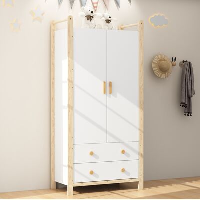 HAVRYA Armadio A 2 Ante Con Asta Appendiabiti E 2 Cassetti, 89,6 X 44 X 180,5 Cm, Bianco E Pino HAVRYA Armadio A 2 Ante Con Asta Appendiabiti E 2 Cassetti, 89,6 X 44 X 180,5 Cm, Bianco E Pino