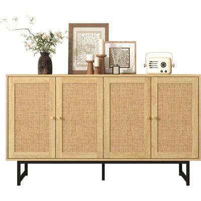 STILVORA Madia Con 4 Ante E Ripiani Regolabili, Rattan Naturale, Stile Moderno, In Pannello Truciolare, 140×39,5×80 Cm, Legno STILVORA Madia Con 4 Ante E Ripiani Regolabili, Rattan Naturale, Stile Moderno, In Pannello Truciolare, 140×39,5×80 Cm, Legno