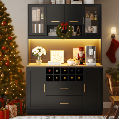 COVREO Credenza 120x36.3x180 Cm Nera In Mdf E Metallo Con Led, Prese Integrate, 6 Ante E Portabottiglie COVREO Credenza 120x36.3x180 Cm Nera In Mdf E Metallo Con Led, Prese Integrate, 6 Ante E Portabottiglie