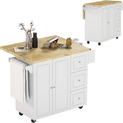 TORMATOR Carrello Da Cucina A Isola Con Piano Ribaltabile, 3 Cassetti, 1 Armadietto Con Portasciugamani E Portaspezie, 111,5 X 75 X 89 Cm, Bianco TORMATOR Carrello Da Cucina A Isola Con Piano Ribaltabile, 3 Cassetti, 1 Armadietto Con Portasciugamani E Portaspezie, 111,5 X 75 X 89 Cm, Bianco