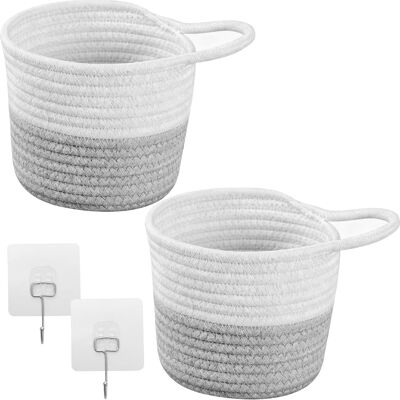 GABRIELLE Set Di 2 Cestini Sospesi In Corda Di Cotone Intrecciata Con 2 Ganci - 15 X 16 Cm - Cestino Da Parete - Cestino Portaoggetti Intrecciato - Per Cucina, Soggiorno, Bagno (bianco/grigio) GABRIELLE Set Di 2 Cestini Sospesi In Corda Di Cotone Intrecciata Con 2 Ganci - 15 X 16 Cm - Cestino Da Parete - Cestino Portaoggetti Intrecciato - Per Cucina, Soggiorno, Bagno (bianco/grigio)
