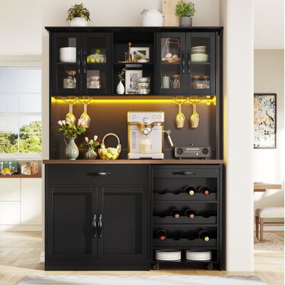 OKMYHOME Mobile Cucina Con Carrello, Led E Portabottiglie OKMYHOME Mobile Cucina Con Carrello, Led E Portabottiglie