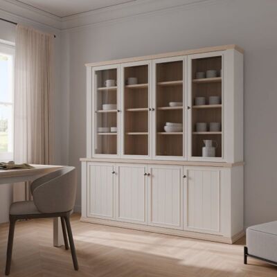 MITEPEK Vetrina Essenza Con 4 Ante A Vetro E 4 Ante In Stile Classico Colore Bianco E Rovere MITEPEK Vetrina Essenza Con 4 Ante A Vetro E 4 Ante In Stile Classico Colore Bianco E Rovere