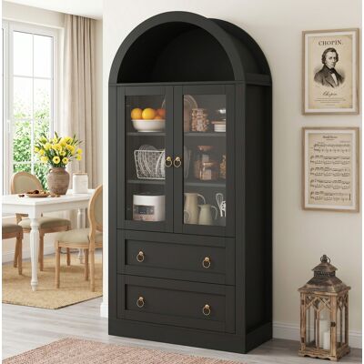 MODFU Credenza E Buffet 80 X 36 X 170 Cm Con Ante In Vetro, Ripiani Regolabili, Nero MODFU Credenza E Buffet 80 X 36 X 170 Cm Con Ante In Vetro, Ripiani Regolabili, Nero