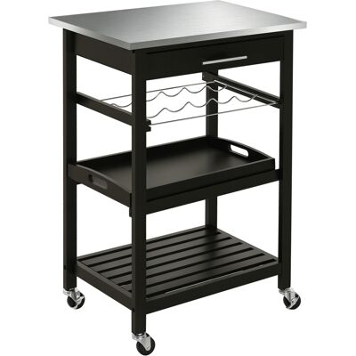 TORMATOR Carrello Di Servizio, Carrello Da Cucina, Tavolo Su Ruote Con Ripiano Portabottiglie, 60l X 40w X 85h Cm, Piano In Acciaio Inox. Nero. TORMATOR Carrello Di Servizio, Carrello Da Cucina, Tavolo Su Ruote Con Ripiano Portabottiglie, 60l X 40w X 85h Cm, Piano In Acciaio Inox. Nero.