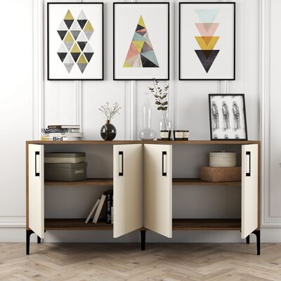 DMORA Credenza Sinopoli, Madia 2 Ripiani, 4 Ante, 4 Vani, 160x35x78h Cm Bianco Crema DMORA Credenza Sinopoli, Madia 2 Ripiani, 4 Ante, 4 Vani, 160x35x78h Cm Bianco Crema