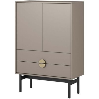 SELSEY Stoon Ii - Credenza Alta Con 2 Ante E 2 Cassetti - 85 Cm - Grigio Pietra SELSEY Stoon Ii - Credenza Alta Con 2 Ante E 2 Cassetti - 85 Cm - Grigio Pietra