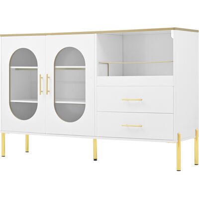 ELVMI Madia Con 2 Cassetti E 2 Ante In Vetro, Passacavi, Per Soggiorno Sala Da Pranzo, In Mdf, 140×38×90 Cm, Bianco ELVMI Madia Con 2 Cassetti E 2 Ante In Vetro, Passacavi, Per Soggiorno Sala Da Pranzo, In Mdf, 140×38×90 Cm, Bianco