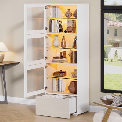 COVREO Vetrina 60x40x173 Cm Bianca In Mdf E Vetro Temprato Con Led, 3 Ante In Acrilico E 1 Cassetto COVREO Vetrina 60x40x173 Cm Bianca In Mdf E Vetro Temprato Con Led, 3 Ante In Acrilico E 1 Cassetto