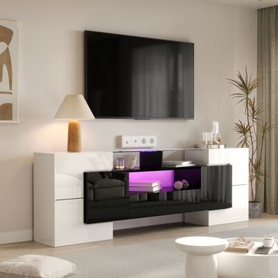OEM Mobile Tv - Modello 200 Cm - Bianco E Nero - Illuminazione Led - 6 Porte, 2 Cassetti OEM Mobile Tv - Modello 200 Cm - Bianco E Nero - Illuminazione Led - 6 Porte, 2 Cassetti