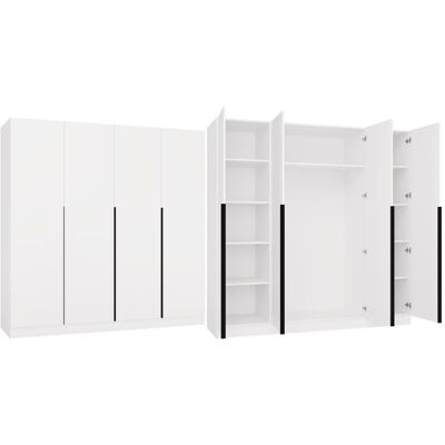 3XE LIVING Grande Armadio Guardaroba Con 4 Ante E Maniglie Per Camera Da Letto E Ufficio, Bianco, 200 X 56,5 X 200 Cm 3XE LIVING Grande Armadio Guardaroba Con 4 Ante E Maniglie Per Camera Da Letto E Ufficio, Bianco, 200 X 56,5 X 200 Cm