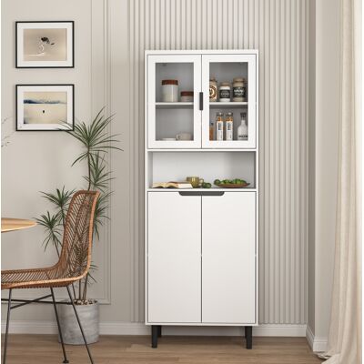 BEAOK Armadio Alto In Mdf Bianco, 4 Ante Con Vetro Temperato E Ripiano Regolabile BEAOK Armadio Alto In Mdf Bianco, 4 Ante Con Vetro Temperato E Ripiano Regolabile