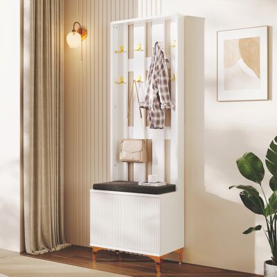 MODENVIE Mobile Da Ingresso Con Armadietto, Appendiabiti E Panca Con Cuscino, Ripiani Regolabili, Apertura A Pressione, 60.5 × 35.2 × 180.5 Cm MODENVIE Mobile Da Ingresso Con Armadietto, Appendiabiti E Panca Con Cuscino, Ripiani Regolabili, Apertura A Pressione, 60.5 × 35.2 × 180.5 Cm