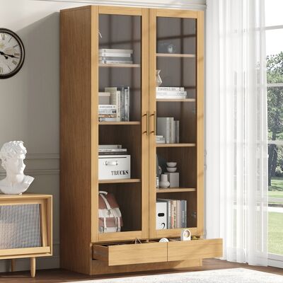 EIFSON Vetrina In Vetro 80x40x160cm, Libreria In Legno Con Ante E Cassetti, Mobile Contenitore Per Ufficio, Soggiorno, Sala Da Pranzo - Naturale EIFSON Vetrina In Vetro 80x40x160cm, Libreria In Legno Con Ante E Cassetti, Mobile Contenitore Per Ufficio, Soggiorno, Sala Da Pranzo - Naturale