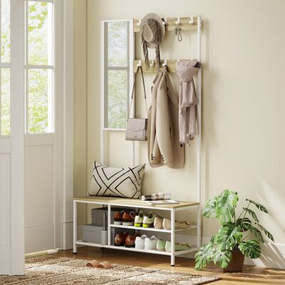 PZCC Appendiabiti Con Specchio, 3 Ripiani, Panca, 10 Ganci Regolabili, Stile Moderno Per Ingresso, 98x34x186 Cm, Naturale PZCC Appendiabiti Con Specchio, 3 Ripiani, Panca, 10 Ganci Regolabili, Stile Moderno Per Ingresso, 98x34x186 Cm, Naturale