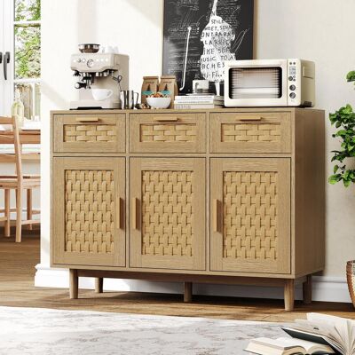SOLKVUNZA Credenza 107,9x40x80 Cm Con 3 Cassetti E 3 Ante, Madia Contenitore Stile Scandinavo, Pannelli Truciolari, Naturale SOLKVUNZA Credenza 107,9x40x80 Cm Con 3 Cassetti E 3 Ante, Madia Contenitore Stile Scandinavo, Pannelli Truciolari, Naturale
