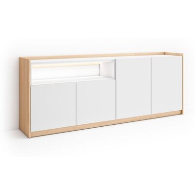 SKRAUT HOME - Credenza, Mobile, Cucina, Madia, Mobile Ingresso, 207x37x80cm, 4 Porte, Led, Stile Moderno, Bianco E Rovere Soft SKRAUT HOME - Credenza, Mobile, Cucina, Madia, Mobile Ingresso, 207x37x80cm, 4 Porte, Led, Stile Moderno, Bianco E Rovere Soft