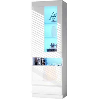 STILVORA Vetrina Con 1 Anta, 4 Vani, 2 Ripiani In Vetro E Led Usb, In Pannelli Di Particelle, Bianco, 50×40×180 Cm STILVORA Vetrina Con 1 Anta, 4 Vani, 2 Ripiani In Vetro E Led Usb, In Pannelli Di Particelle, Bianco, 50×40×180 Cm