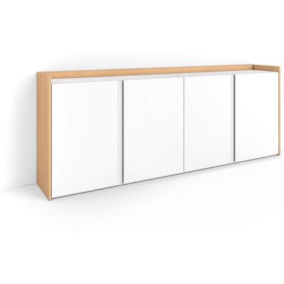 SKRAUT HOME - Credenza, Mobile, Cucina, Madia, Mobile Ingresso, 207x35x80cm, 4 Porte, Grande Stoccaggio, Stile Moderno, Bianco E Rovere Soft SKRAUT HOME - Credenza, Mobile, Cucina, Madia, Mobile Ingresso, 207x35x80cm, 4 Porte, Grande Stoccaggio, Stile Moderno, Bianco E Rovere Soft