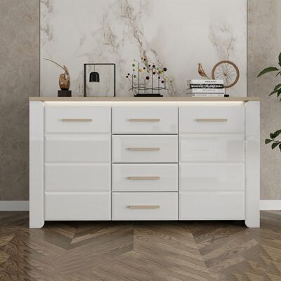 DMORA Credenza Barone, Madia 4 Cassetti, 3 Ripiani, Apertura Battente, Scorrevole, 154x41x88h Cm Bianco DMORA Credenza Barone, Madia 4 Cassetti, 3 Ripiani, Apertura Battente, Scorrevole, 154x41x88h Cm Bianco