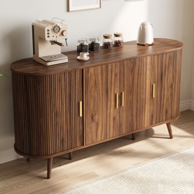 SOLKVUNZA Credenza Buffet 150x40x79cm Per Soggiorno E Cucina - Madia Moderna Con Ante Scorrevoli E Battenti In Legno Mdf Stile Scandinavo - Noce SOLKVUNZA Credenza Buffet 150x40x79cm Per Soggiorno E Cucina - Madia Moderna Con Ante Scorrevoli E Battenti In Legno Mdf Stile Scandinavo - Noce