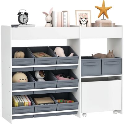 TORMATOR Mobile Portagiochi Per Bambini Con 11 Cestini In Tessuto, Armadietto E Ripiani, 105x30x80 Cm, Bianco TORMATOR Mobile Portagiochi Per Bambini Con 11 Cestini In Tessuto, Armadietto E Ripiani, 105x30x80 Cm, Bianco