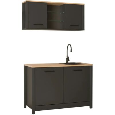 M&S Mobile Cucina Modulare Con Pensile E Sottolavello Antracite Rovere M&S Mobile Cucina Modulare Con Pensile E Sottolavello Antracite Rovere