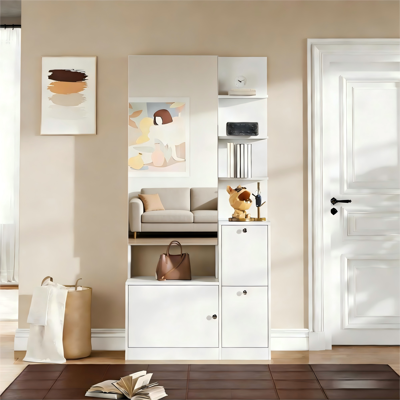 NMONET Set Mobili Ingresso 85x40x180 Cm Con Specchio, Scarpiera, Panca, Armadio A 2 Ante E 5 Ripiani A Giorno, Mobile Multifunzione - Bianco NMONET Set Mobili Ingresso 85x40x180 Cm Con Specchio, Scarpiera, Panca, Armadio A 2 Ante E 5 Ripiani A Giorno, Mobile Multifunzione - Bianco