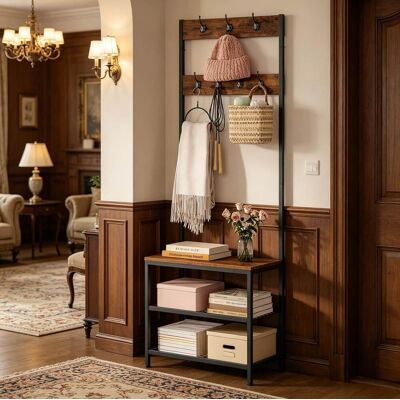 COVREO Appendiabiti Con Panca 60x31.5x170 Cm Marrone Rustico In Metallo E Legno Con Scarpiera 3 In 1 COVREO Appendiabiti Con Panca 60x31.5x170 Cm Marrone Rustico In Metallo E Legno Con Scarpiera 3 In 1