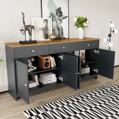 COVREO Buffet 160x37x75 Cm Nero E Grigio Effetto Legno In Mdf Con 4 Ante, 3 Cassetti E Ripiani Regolabili COVREO Buffet 160x37x75 Cm Nero E Grigio Effetto Legno In Mdf Con 4 Ante, 3 Cassetti E Ripiani Regolabili
