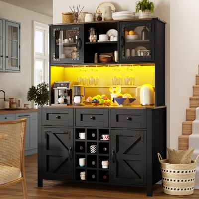 OKWISH Buffet, Armadio Da Cucina, Mobile Contenitore, Con Porte Usb, Prese, Armadio Laterale A 4 Ante, 3 Cassetti, Striscia Luminosa Led, Nero, 120×40×170 Cm OKWISH Buffet, Armadio Da Cucina, Mobile Contenitore, Con Porte Usb, Prese, Armadio Laterale A 4 Ante, 3 Cassetti, Striscia Luminosa Led, Nero, 120×40×170 Cm
