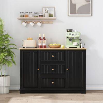 DREAMMESPACE Credenza Da Cucina E Soggiorno - 126x40x86 Cm - 3 Cassetti, 2 Ante, Tipo Frigorifero, Sistema Di Stoccaggio Intelligente - Legno Nero E Naturale DREAMMESPACE Credenza Da Cucina E Soggiorno - 126x40x86 Cm - 3 Cassetti, 2 Ante, Tipo Frigorifero, Sistema Di Stoccaggio Intelligente - Legno Nero E Naturale