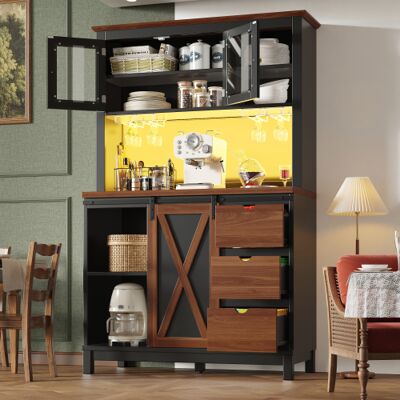 OKWISH Buffet, Armadio Alto, Con Illuminazione Led, Controllo Tramite App, Porta Scorrevole, Ripiani Regolabili, Tre Cassetti - 104x40x180 - Nero OKWISH Buffet, Armadio Alto, Con Illuminazione Led, Controllo Tramite App, Porta Scorrevole, Ripiani Regolabili, Tre Cassetti - 104x40x180 - Nero