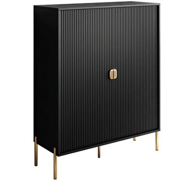 ARREDITALY Credenza Mobile Contenitore 2 Ante Cannettate E Piedini Oro Madia Moderna Con Ripiani Interni E Chiusura Soft Close Per Soggiorno Salotto E Ingresso 103.6 X 124 X 39.6 Cm Nero ARREDITALY Credenza Mobile Contenitore 2 Ante Cannettate E Piedini Oro Madia Moderna Con Ripiani Interni E Chiusura Soft Close Per Soggiorno Salotto E Ingresso 103.6 X 124 X 39.6 Cm Nero