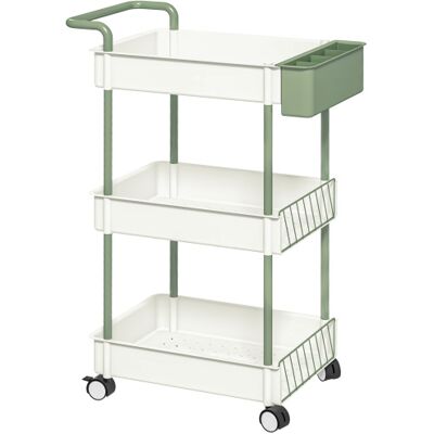 XISRENS Carrello Di Servizio Su Ruote Con 3 Ripiani E Cestello Sospeso, Carrello Da Cucina In Acciaio Bianco, Pratico Carrello Portaoggetti Con Manigliasul Posto XISRENS Carrello Di Servizio Su Ruote Con 3 Ripiani E Cestello Sospeso, Carrello Da Cucina In Acciaio Bianco, Pratico Carrello Portaoggetti Con Manigliasul Posto
