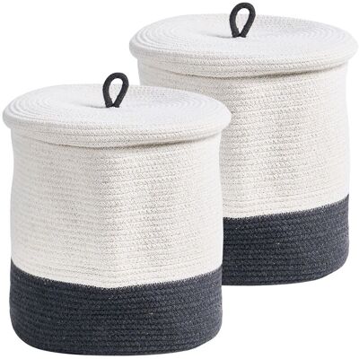 BELIANI Set Di 2 Cesti Portaoggetti In Cotone Intrecciato Grigio E Bianco Silopi BELIANI Set Di 2 Cesti Portaoggetti In Cotone Intrecciato Grigio E Bianco Silopi